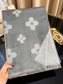 1pc Minimalist Elegant Four-Leaf Clover Pattern Jacquard Thin Scarf Women's Fashion Versatile Air-Conditioned Room Blanket Spring/Autumn Outdoor Windproof Decorative Shawl Suitable For Daily Wear And Outings - Grey - View 2