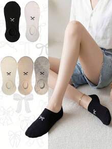 5 pares/set de calcetines invisibles de unicolor para mujer, adecuados para estilo primavera/verano, lindos y cómodos calcetines cortos casuales - Multicolor - Ver 1