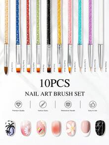 10pcs Nail Art Brush Set Drawing Pen Set Nail Art Decorations Brush For Diy Manicure Manicure Nail Art Pen Tool - Multicolor - View 4