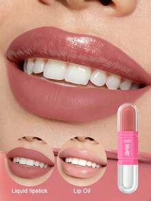 USHAS 2-In-1 Lip Oil + Liquid Lipstick, Long-Lasting Matte Lip Gloss With Glossy Finish, Non-Sticky And Non-Transferring, Moisturizing Lip Tint, 12 Colors From Nude To Deep Shades, Suitable For Daily And Party Makeup - #07 Nude Blush - View 1