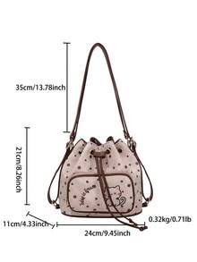 Korean Style Niche Design Backpack Large Capacity Cute Casual Versatile Student Bucket Bag - Coffee - View 2