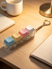 Stress Relief Keyboard Keychain, Macaron Color Finger Keyboard Toy, Stress Relief Prop, Keycap Keychain Pendant Decoration, Handbag Charm, Desktop Accessory, Birthday Gift, Party Favor - Macarons - View 2