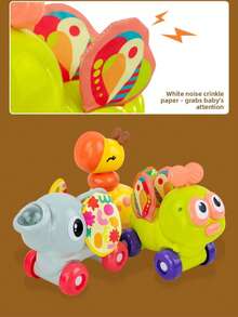 Multi-Play Cartoon Animal Inertia Toy Car, Baby Hand-Grip Exercise Toy, Soft Silicone Teether, Fun Crinkle Paper Rattle, Multiple Rotating Parts, Portable And Durable Infant Enlightenment Toy - Multicolor - View 13
