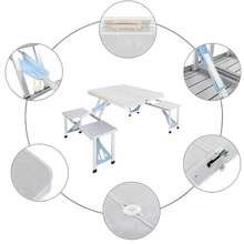 Set di 2 tavoli da campeggio portatili pieghevoli in alluminio con panche, tavolo da picnic per esterni, mobili da viaggio leggeri per barbecue, spiaggia, giardino e campeggio. - Argento - Visualizzare 5