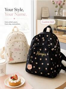 Personalized Backpack With Name, Custom Floral Mini Backpack, Lightweight Shoulder Daypack, Personalized Gift For Women - Multicolor - View 4