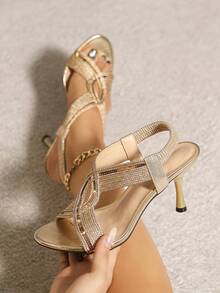 Women's Shiny Metallic Gold Cross Ankle Strap, Gold Glitter Cross Strap Ankle Wrap Stiletto Sandals For Women Open Toe Club Party High Heels - Gold - View 1