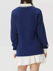 Adidas Clover Women's New Sporty Casual Long-Sleeved Polo Shirt - Blue and White - View 8