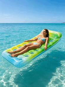 1 pieza Flotador inflable de piscina de verano, material de PVC, diseño perforado con burbujas degradadas, cama flotante inflable, balsa de piscina, apto para uso en vacaciones y fiestas de piscina, bomba de aire enviada al azar - Cama flotante con agujero de burbuja - Ver 8