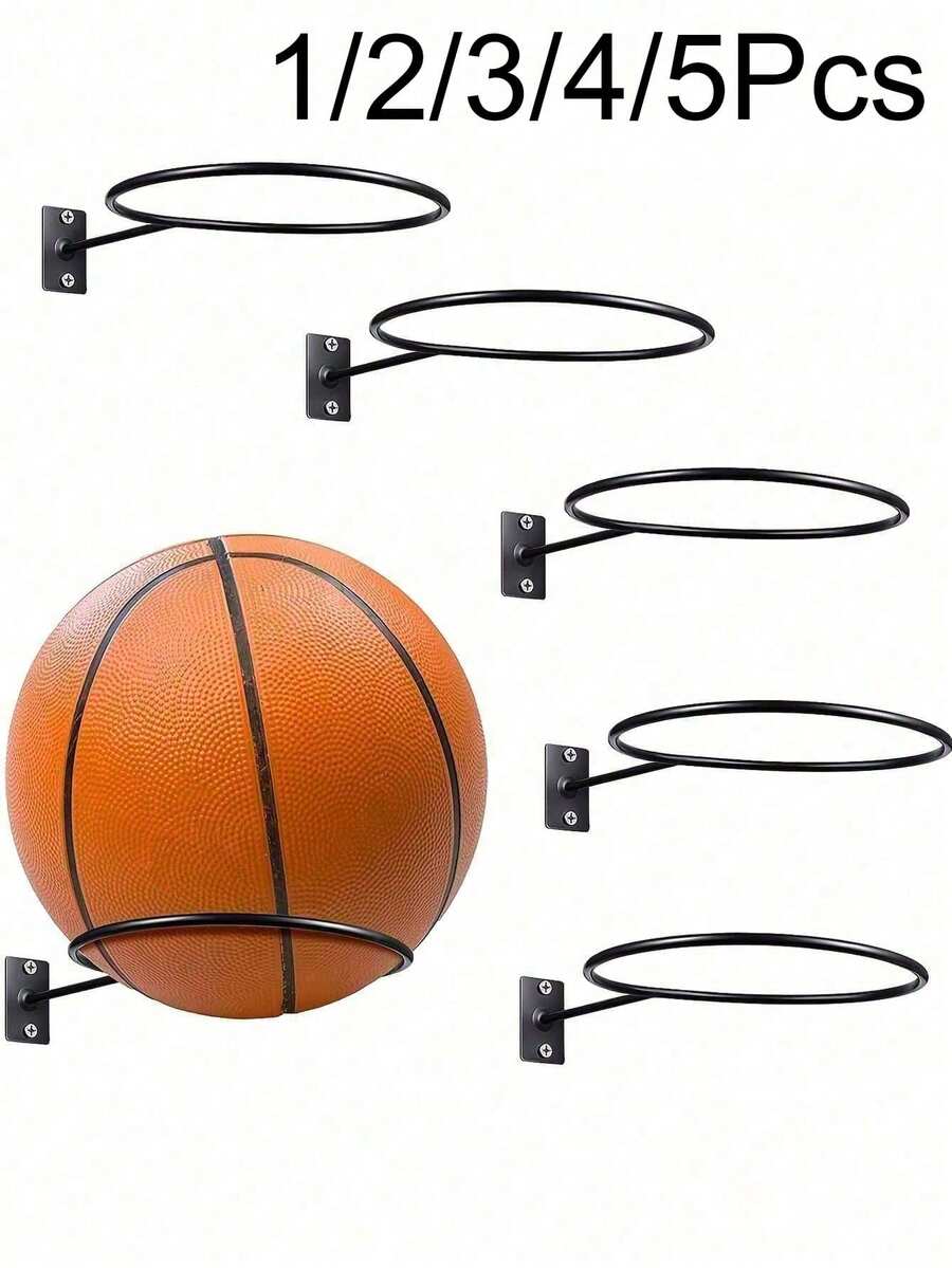 1/2/3/4/5pcs Wall-Mounted Ball Storage Display Rack, Universal Ball Holder, Metal Ball Stand, Black Ball Rack, Suitable For Basketball, Football, Volleyball And Other Ball Sports, Can Store And Display, Wall Decoration, Suitable For Garage, Room, Bedroom, Office, Store, Yard And Other Places, Perfect Gift For Teenagers Or Fathers - Black - View 1