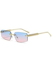 1PC Women's Frameless Cut-Edge Rectangular Ocean Lens Metal Retro Bohemian Y2K Rivet Temple Decor Street Fashion Elegant Fashion Glasses Shades, Suitable For Beach, Seaside, Vacation, Travel, Driving, Camping, Outdoor Activities, Street Photography, Etc. - Multicolor - View 8