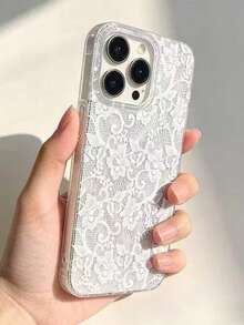 1件蕾絲花卉手機殼，適用於 Apple 16 Pro/17 Pro Max/16/15/14 - 白色 - 查看 3