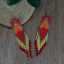 AHAYA Bohemian Handmade Glass Beaded Geometric Tassel Dangle Earrings, Casual Versatile Accessory For Daily Wear And Vacation, Holiday Gift For Women - Geometry - View 5