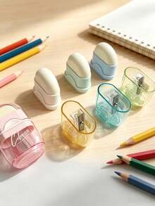 Sacapuntas 2 en 1 con borrador, mini portátil transparente de color caramelo, papelería multifunción, incluye caja de recolección de virutas de lápiz, esencial para estudiantes y oficina, adecuado para uso diario y temporada de vuelta a la escuela - Goma de borrar y sacapuntas 2 en 1 - Ver 2