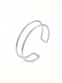 4pcs/Set Minimalist Metal Arm Cuff Bracelets, Adjustable Arm Rings, Suitable For Daily Wear, Street Style And Vacation - Silver - View 5