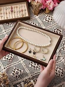 1pc Large Wooden Jewelry Tray, Jewelry Storage & Display Tray, Drawer-Style Earring Storage Box, Stackable Jewelry Storage Tray, Multi-Functional Jewelry Display Tray - Multicolor - View 14
