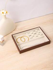 1pc Large Wooden Jewelry Tray, Jewelry Storage & Display Tray, Drawer-Style Earring Storage Box, Stackable Jewelry Storage Tray, Multi-Functional Jewelry Display Tray - Multicolor - View 13