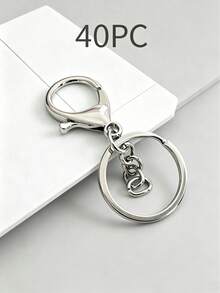 50Metal Lobster Clasp Keychains, Four-Section Chain/Figure-8 Chain Keychain Pendants, DIY Alloy Key Ring Jewelry Accessories,Keychain Accessories. - Gold + Silver - View 14