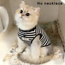 1PC Pet Striped Vest Shirt For Spring And Summer, Lightweight And Breathable Casual Pet Clothing Is Perfect For Daily Fashion, Garden Walks, Family Outings, Festivals And Gatherings, Bringing Elegant And Fresh Style To Your Pets - Black and White - View 10