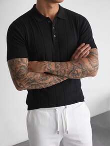 ZYNTH BALENO Men's Striped Polo Collar Short Sleeve Sweater, Suitable For Gym, Cycling, Running In Summer Sports - Black - View 4