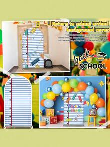 Hintergrund-Notizbuch-Cover mit Bogen für den ersten Schultag, Schulanfang-Party-Dekoration, laminierter Bogenrahmen aus Polyester, Kuppel-Abschlussfeier-Hintergrund, geeignet für Porträtfotografie von Schülern im Klassenzimmer am ersten Schultag, Schulanfang-Party-Deko - Verschiedenfarbig - Übersicht 2
