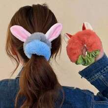 1pc/2pcs Plush Cartoon Fox/Rabbit Hair Scrunchies, Cute Plush Ponytail Hair Ties - Multicolor - View 4