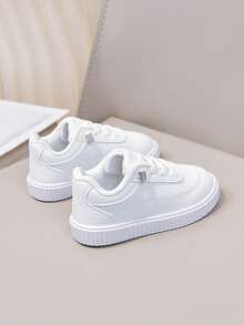 Boys Girls Classic Versatile PU White Sneakers Baby Walking Shoes Suitable For All Seasons - White - View 3