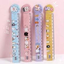 Régua 15cm Gatinho Kawaii Régua Escolar Fofa Estampada Colorida Plástica - un - Visão 4