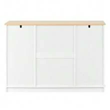 Modern, Elegant Sideboard With 3 Drawers And Refrigerator-Like Doors, Buffet Cabinet For Dining Room, Living Room And Hallway (White) - White - View 9