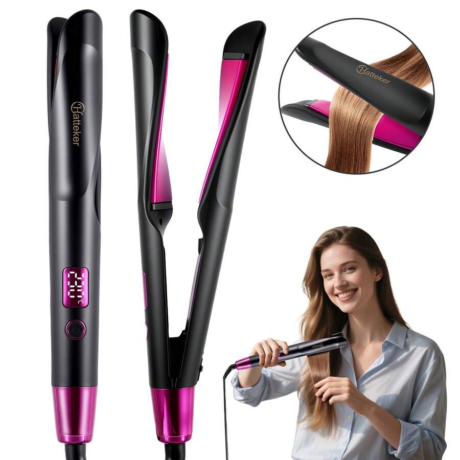 YTWO Multifunctional Straightening & Curling Iron, 11 Adjustable Temperature Settings, Ionic Straightening Brush, 6-In-1 Twisting Straightening & Curling Iron, 65° Rotating 1-Inch Straightening Brush, Tourmaline Ceramic Negative Ion Hair Styling Tool - View 1