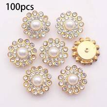 14MM Sunflower Hand Sewn Rhinestone 50Pcs/Pack Shiny Handmade Glass Sewing Crystal Sewing On Decorative Beads Flat Back Gold Base With Holes Gem DIY Accessories Needle And Thread Materials - 100 White - View 11