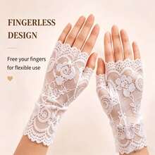 1 Pair Women's Elegant 3D Floral Lace Fingerless Gloves, Breathable Hollow Mesh Design, Suitable For Wedding, Party And Daily Wear - Multicolor - View 8