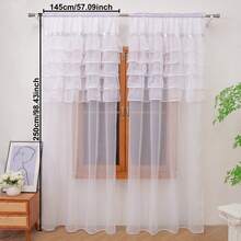 FLYINGCURTAINS 2PCS Rod Pocket Outdoor White Ruffle Sheer Curtains, Rhinestone Trim Light Filter Drapes, For Terrace, Courtyard, Pergola, Lovely Housewarming Gift - Multicolor - View 8