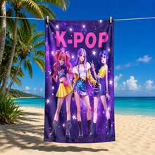 1 pieza Toalla de playa con estampado de grupo de chicas K-POP multicolor, material de microfibra, secado rápido, suave y absorbente, adecuada para baño, playa, piscina, gimnasio, toalla de baño versátil de uso múltiple - Negro - Ver 19