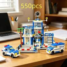 550pcs Blue City Police Pattern, Includes 2 Police Car Building Blocks, City Scene With Police Car And Accessories, Suitable For Handmade DIY Building Blocks, Birthday Gift, Christmas, Halloween Gift - Blue - View 11