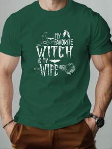 Men'S WITCH Graphic Summer Casual Short-Sleeve T-Shirt, For Halloween - 黑色 - 查看 9