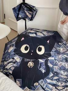 Black Cat Series Minimalist Fashion Black Vinyl UV Protection Sunscreen Outdoor Travel All-Weather Manual Folding Umbrella - Black Cat Manual - View 4
