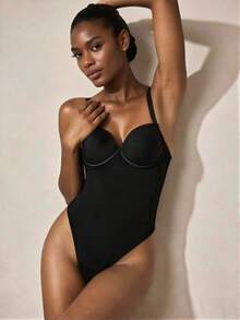 Veilyse Best-Selling Women's Shapewear With Back Tie, Built-In Bra, Bust Support And Abdomen Shaping, One-Piece Bodysuit For Summer - Black - View 9
