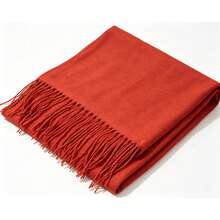Plain Polyester Pashmina Shawl/Scarf, 150g-180g, With Fringe, Unisex. - 橘色 - 查看 3