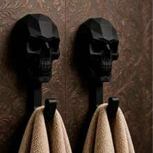 2pcs New Polygon Skull Robe And Towel Hook Set, Creative Gothic Style Geometric Skull Wall Hooks, Suitable For Bathroom, Bedroom, Entryway And Living Room Decoration, Multi-Functional Storage Rack - Multicolor - View 3