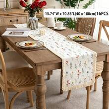 1/16PCS Pastoral Minimalist Floral Print Tassel Lace Table Runner, Suitable For Weddings, Parties, Banquets, Gatherings, Outdoor And Daily Use, Party Table Runner, Banquet Table Runner Decoration - White - View 9