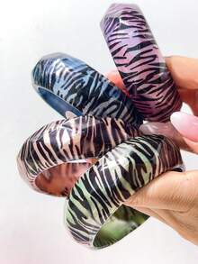 1件新款孔雀羽毛印花壓克力手鍊，拼色豹紋拼接寬版復古手飾 - 多色D - 查看 8