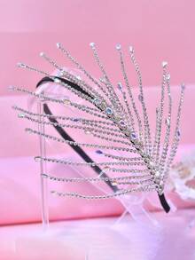 1pc Elegant Rhinestone Tassel Bridal Headband Hair Accessory For Women, Suitable For Celebration, Ball, Party, Photography - Silver - View 3