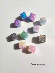 14mm Assorted Gradient Dual-Color Floral Cracked Pattern Acrylic Cube Beads, Large Hole Square Loose Beads For DIY Phone Chains, Jewelry And Pen Making Accessories - Multicolor - View 12
