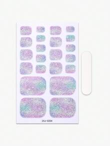 2Pcs Dreamy Glitter Toe Nail Strips,Starry Sky Gradient Summer Toe Nail Stickers,Easy To Apply,Suitable For Ladies' Holidays Trips And Prom DIY Manicures - Mauve Purple - View 4