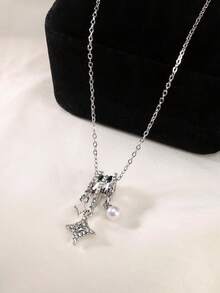 1pc Elegant New Faux Pearl Starburst Necklace Pendant Multi-Layer Integrated Versatile Star Collarbone Chain Jewelry For Women Daily Wear And Party - Multicolor - View 6