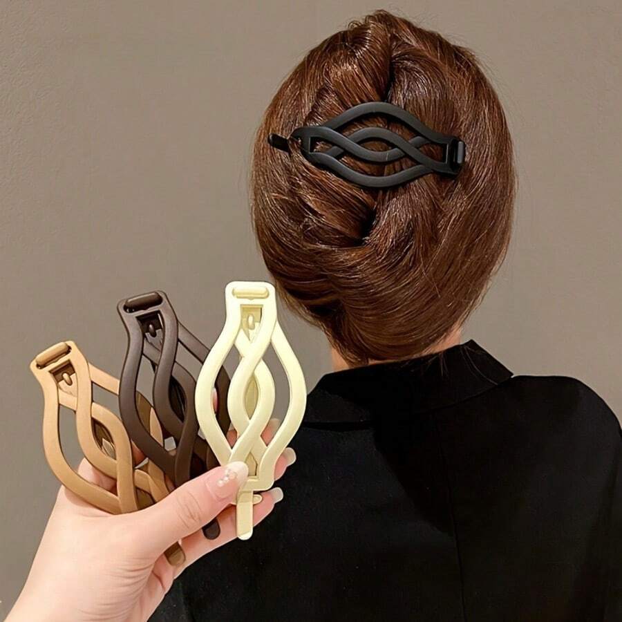 4pcs Set Minimalist Resin Solid Color Customized Floral Hair Clips, Women Elegant Ponytail Hair Accessories, Gift, Casual Chic Minimalist Hair Clip Set, Twist Knot Hair Clips, French Barrettes, Stylish Hairdo Decor - A - View 1
