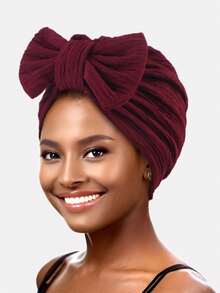 1pc Women's Elastic Cotton Bow Chemotherapy Headscarf Hat, Suitable For Daily Use - Turmeric - View 12