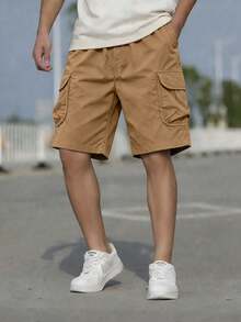 1 chiếc quần short thể thao mùa hè dáng rộng cho bé trai, có túi, thích hợp cho hoạt động ngoài trời. - Màu Khaki - View 7