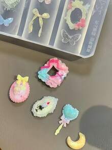 2件組可愛女孩愛心蕾絲框珠飾蝴蝶結蠟燭台洛可可風可穿戴美甲配件模具，美甲師必備矽膠美甲模具 - 無色 - 查看 11