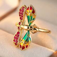 Anel Feminino Vintage de Libélula com Zircônia Sintética Colorida, Anel Feminino de Luxo Personalizado Retrô - Multicolorido - Visão 6